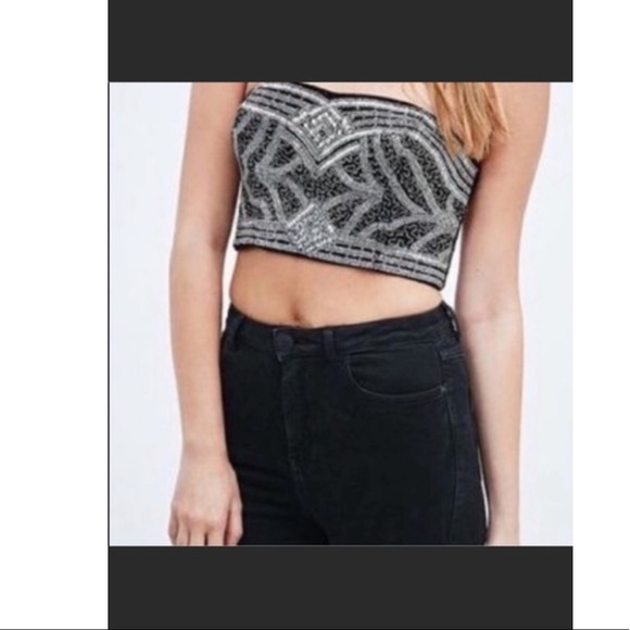 NWT UO kimchi Blue BLK beaded crop top - Picture 5 of 7